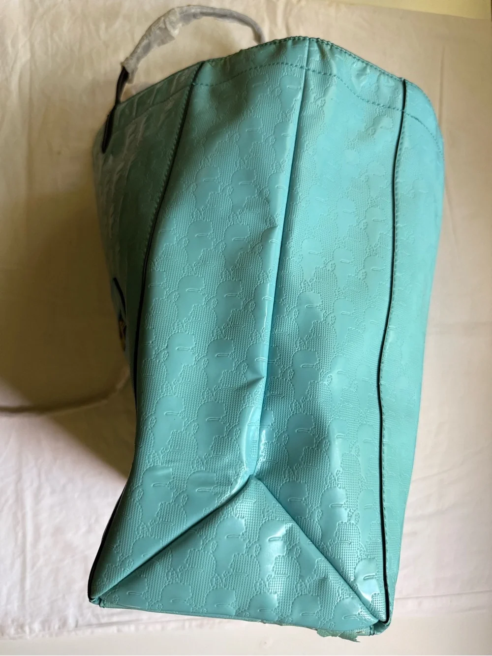 Karl Lagerfeld Light Teal Patent Tote with Black Leather Handles